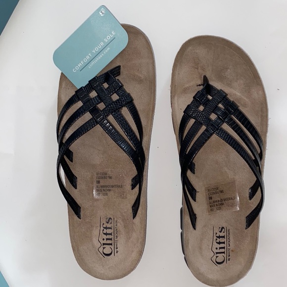 NEW CLIFFS WHITE MOUNTAIN BIG TIME SANDAL Slip On Black Leather Thong 8 - Picture 6 of 9